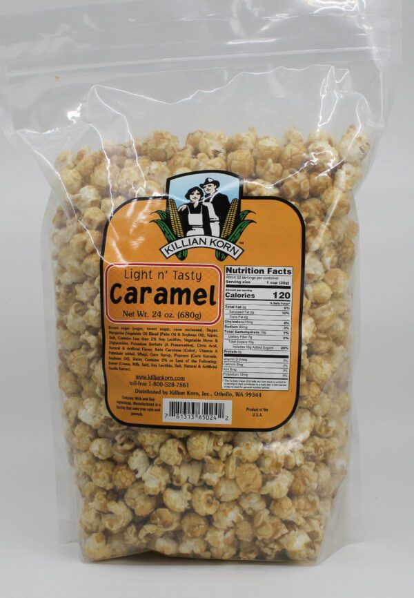 A packet of Light n Tasty Caramel Popcorn